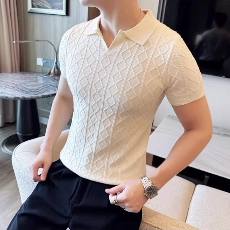 Men’s Textured Knit Short Sleeve Polo