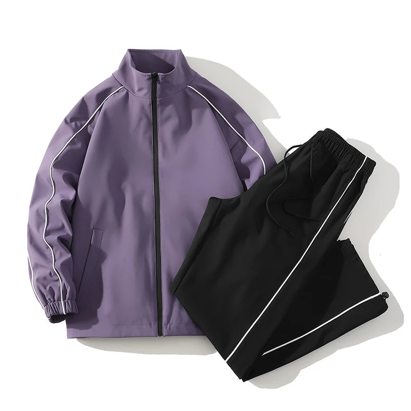 Men’s Two-Piece Tracksuit Set with Contrast Lines