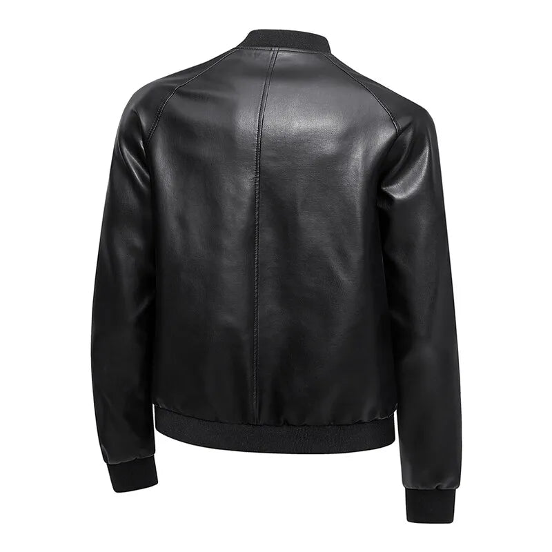 Men’s Leather Zip Jacket with Stand Collar
