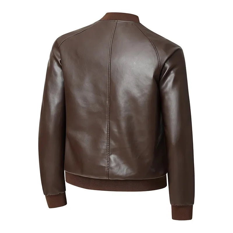Men’s Leather Zip Jacket with Stand Collar