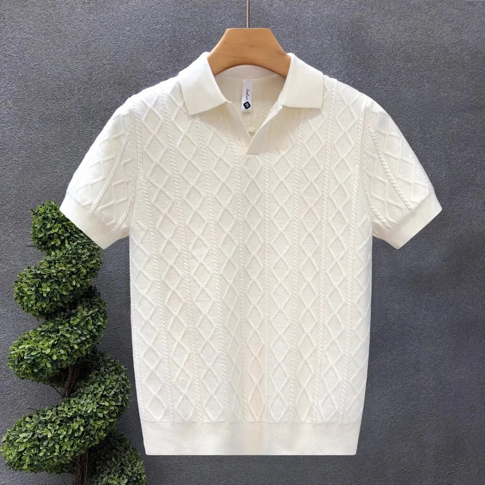 Men’s Textured Knit Short Sleeve Polo