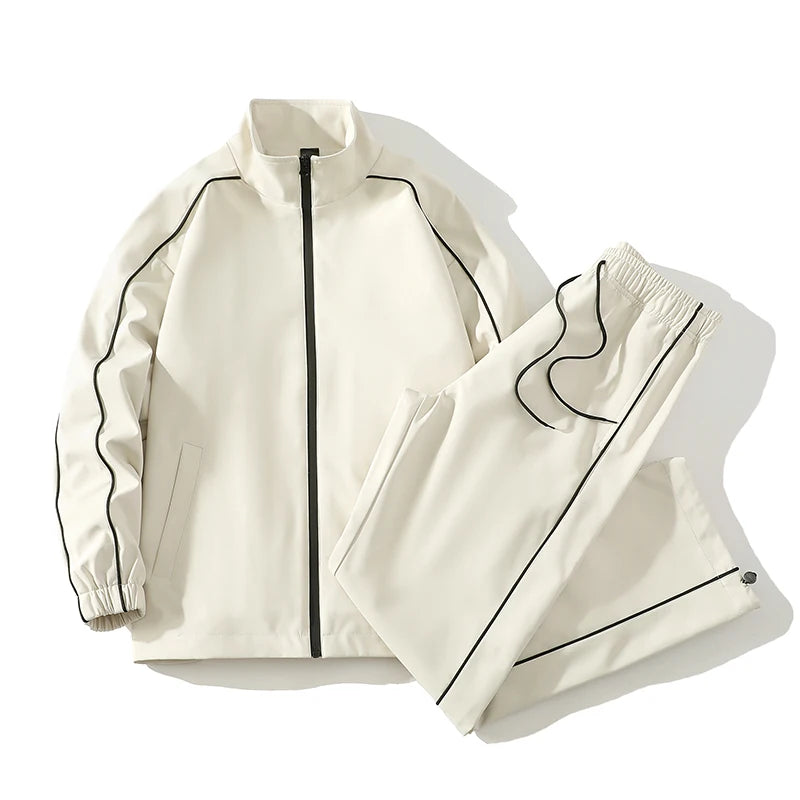 Men’s Two-Piece Tracksuit Set with Contrast Lines